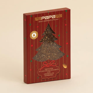 Cioccolato Papa - Astuccio Bordeaux con Tavoletta a forma di albero di Cioccolato Fondente e Granella di Mandorle Senza Glutine - 220g