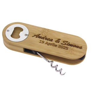 Apribottiglia + Cavatappi Bianco in Bamboo Naturale 5x14