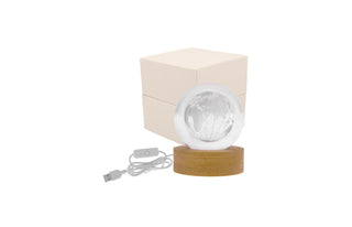 SFERA LED MAPPAMONDO 3D SU BASE LEGNO