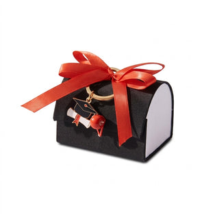 Star - 1pz Scatola Bauletto Nera Portaconfetti Tema Laurea con Portachiavi e Fiocco incluso 7x5