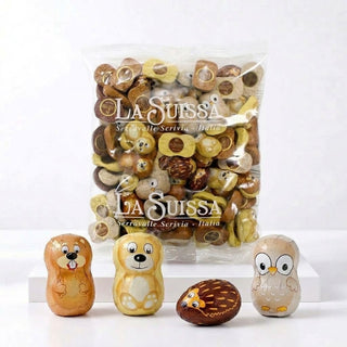 Cioccolato LaSuissa - Mix Cioccolatini Amici del Bosco al Cioccolato al Latte Ripieni di Morbida Crema Gianduia Senza Glutine - 1kg